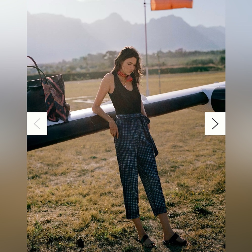 Anthropologie Navy Checkered Maeve Avryl Bleached Slim Pants